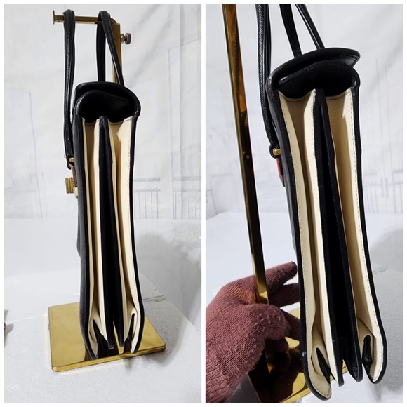 Authentic PRADA Saffiano Tri-Color Turn Lock Bianco Rosso Bag Black - Picture 11 of 14